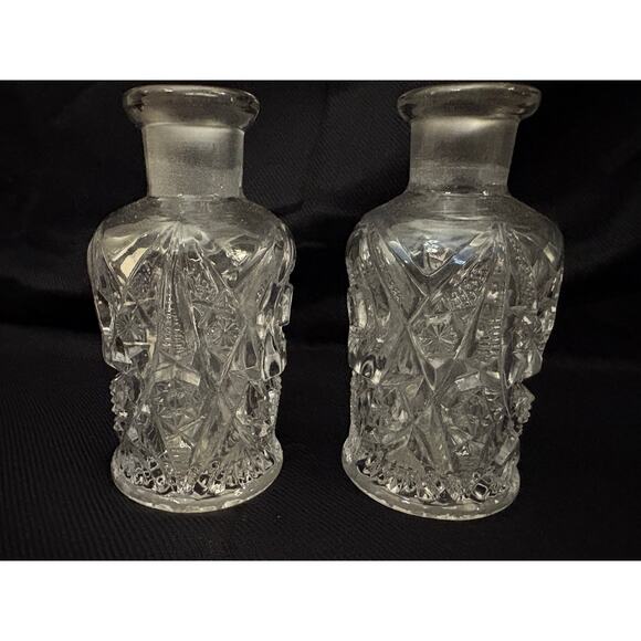 Antique Pressed Glass Perfume Bottles Set of 2 5.5” Tall Heavy Cottagecore - Picture 6 of 11